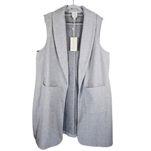 Joie Gray Long Line Vest Open Front Duster Cardigan Sleeveless Women's 1X NWT